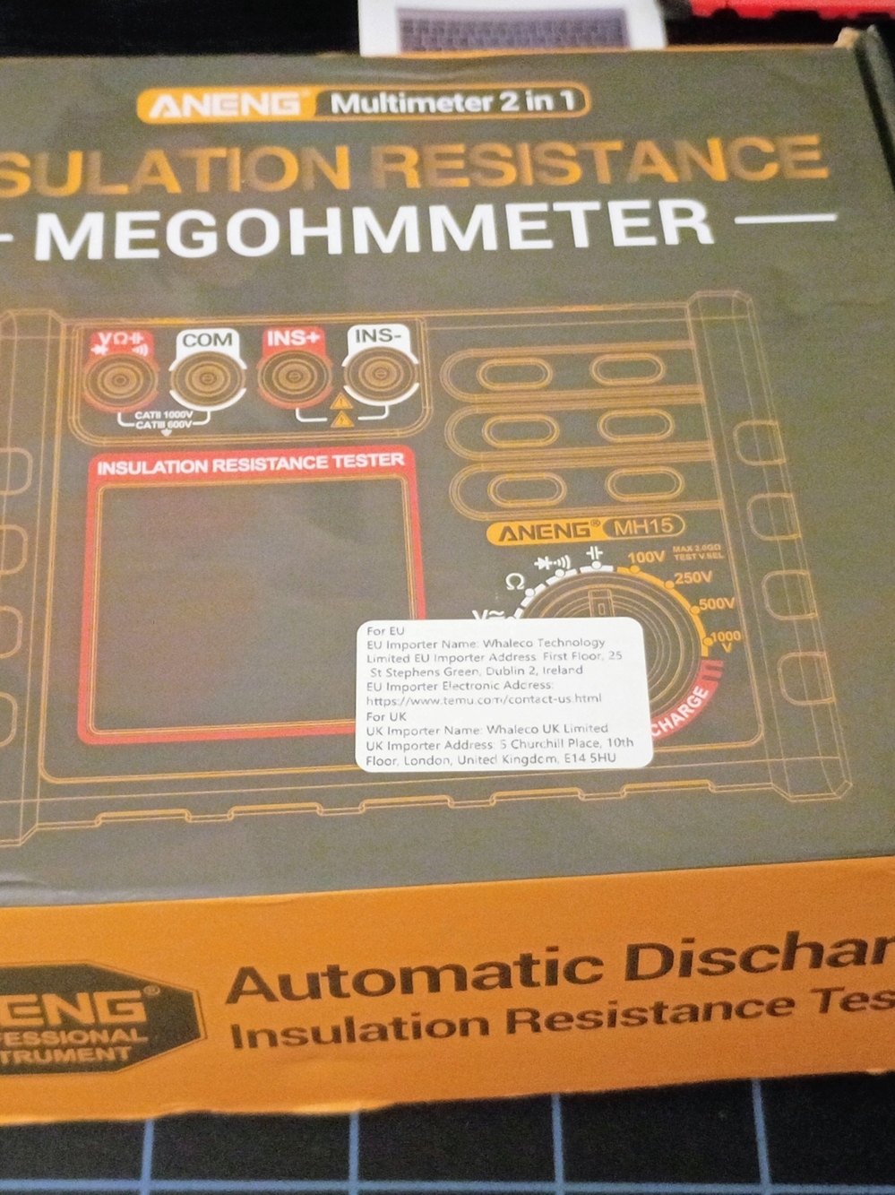 ANENG Megohmmeter Insulation Resistance Tester - Black & Orange